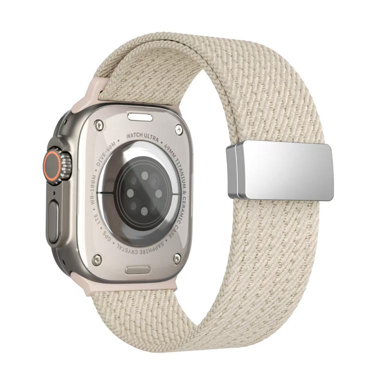 For Apple Watch 46mm / 49mm / 45mm / 44mm Single Color Magnetic Snap Four Strand Elastic Nylon Watch Band