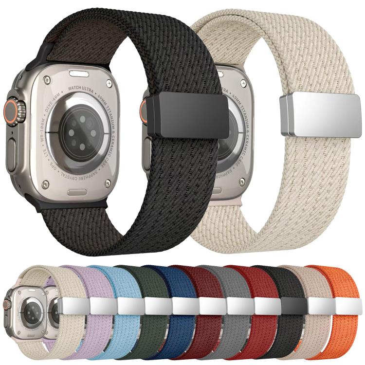 For Apple Watch 42mm / 41mm / 40mm / 38mm Single Color Magnetic Snap Four Strand Elastic Nylon Watch Band