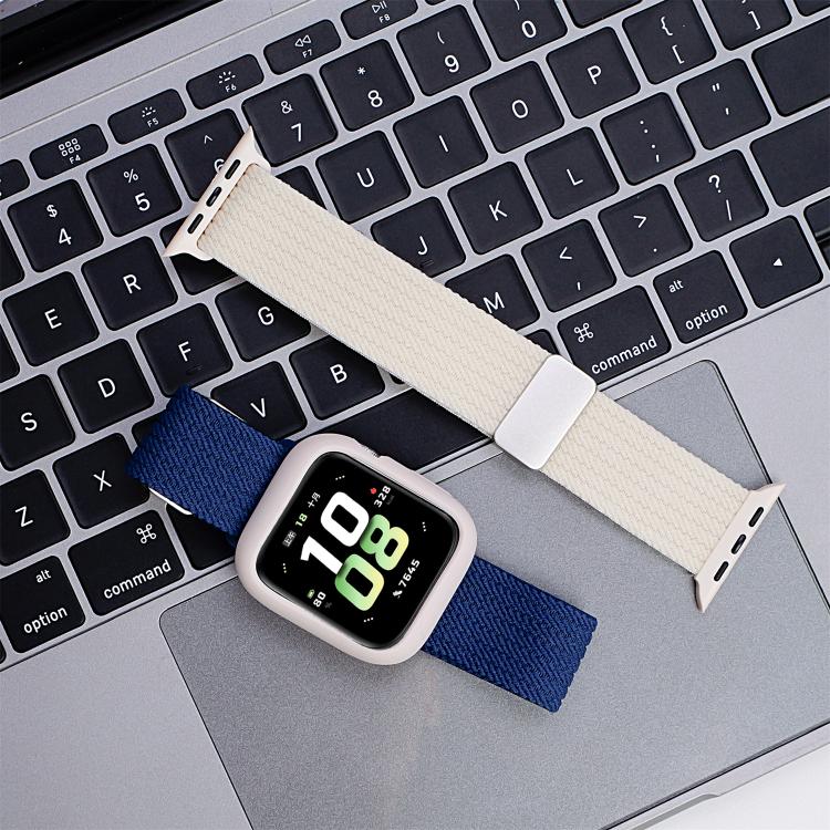 For Apple Watch 46mm / 49mm / 45mm / 44mm Single Color Magnetic Snap Four Strand Elastic Nylon Watch Band