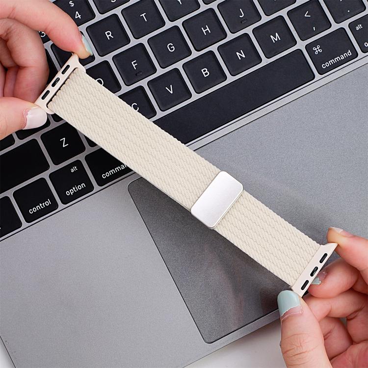 For Apple Watch 42mm / 41mm / 40mm / 38mm Single Color Magnetic Snap Four Strand Elastic Nylon Watch Band