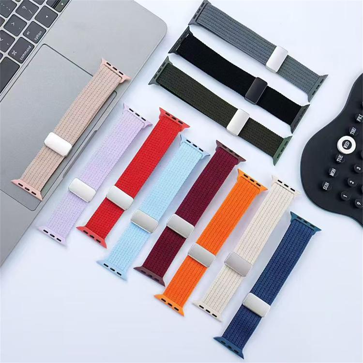 For Apple Watch 42mm / 41mm / 40mm / 38mm Single Color Magnetic Snap Four Strand Elastic Nylon Watch Band