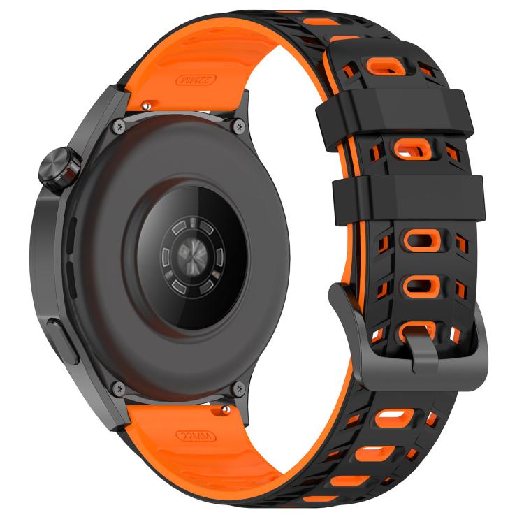 22mm Mecha Style Breathable Two Color Silicone Watch Band - Black Orange
