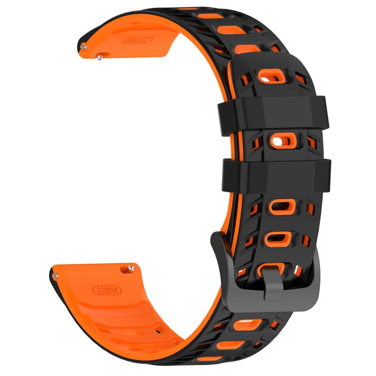 22mm Mecha Style Breathable Two Color Silicone Watch Band - Black Orange