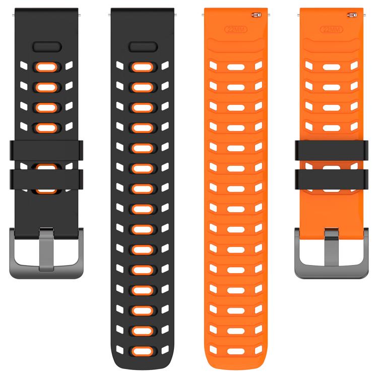 22mm Mecha Style Breathable Two Color Silicone Watch Band - Black Orange