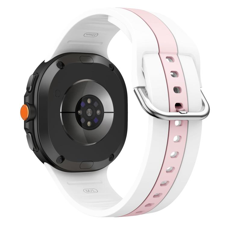 For Samsung Galaxy Watch8 / Watch8 Classic Silver Buckle Vertical Stripe Two Color Silicone Watch Band