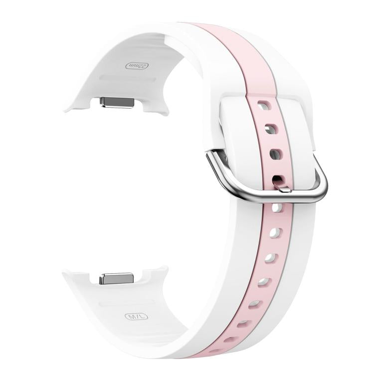 For Samsung Galaxy Watch8 / Watch8 Classic Silver Buckle Vertical Stripe Two Color Silicone Watch Band