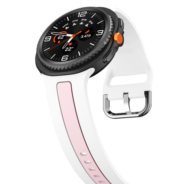 For Samsung Galaxy Watch8 / Watch8 Classic Silver Buckle Vertical Stripe Two Color Silicone Watch Band