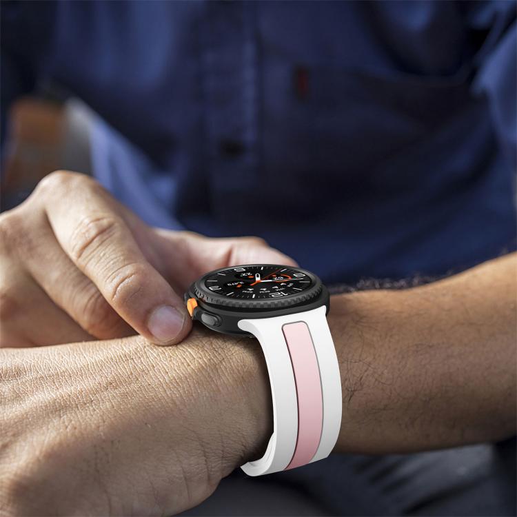 For Samsung Galaxy Watch8 / Watch8 Classic Silver Buckle Vertical Stripe Two Color Silicone Watch Band