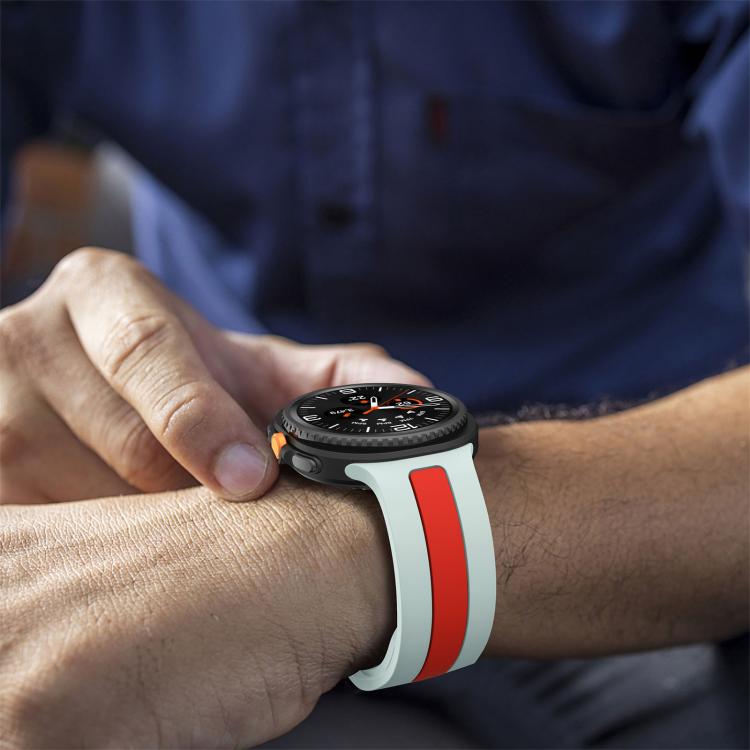 For Samsung Galaxy Watch8 / Watch8 Classic Silver Buckle Vertical Stripe Two Color Silicone Watch Band