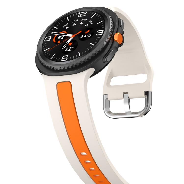 For Samsung Galaxy Watch8 / Watch8 Classic Silver Buckle Vertical Stripe Two Color Silicone Watch Band