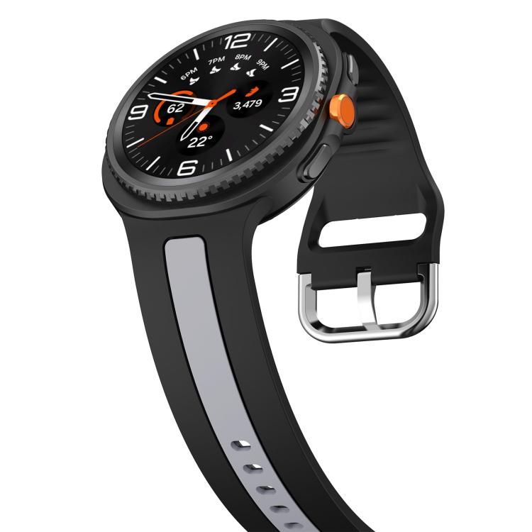 For Samsung Galaxy Watch8 / Watch8 Classic Silver Buckle Vertical Stripe Two Color Silicone Watch Band