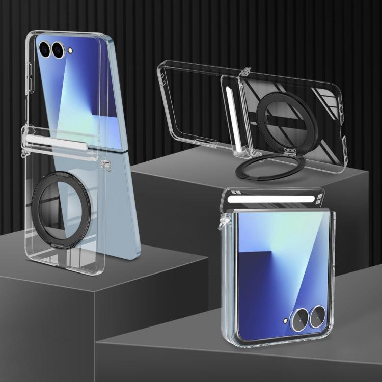 For Samsung Galaxy Flip7 5G Aluminum Alloy Holder MagSafe Crystal Hinge Phone Case