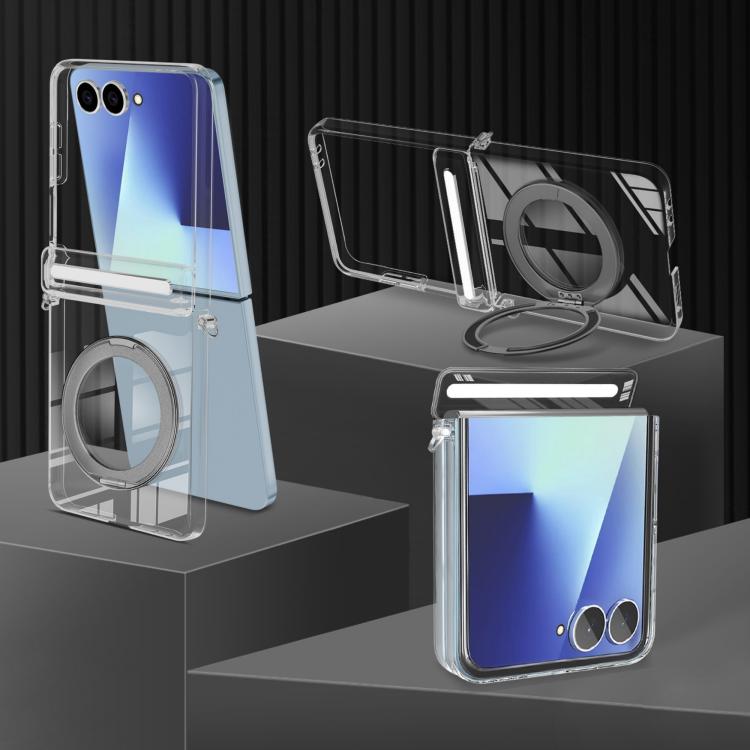 For Samsung Galaxy Flip7 5G Aluminum Alloy Holder MagSafe Crystal Hinge Phone Case