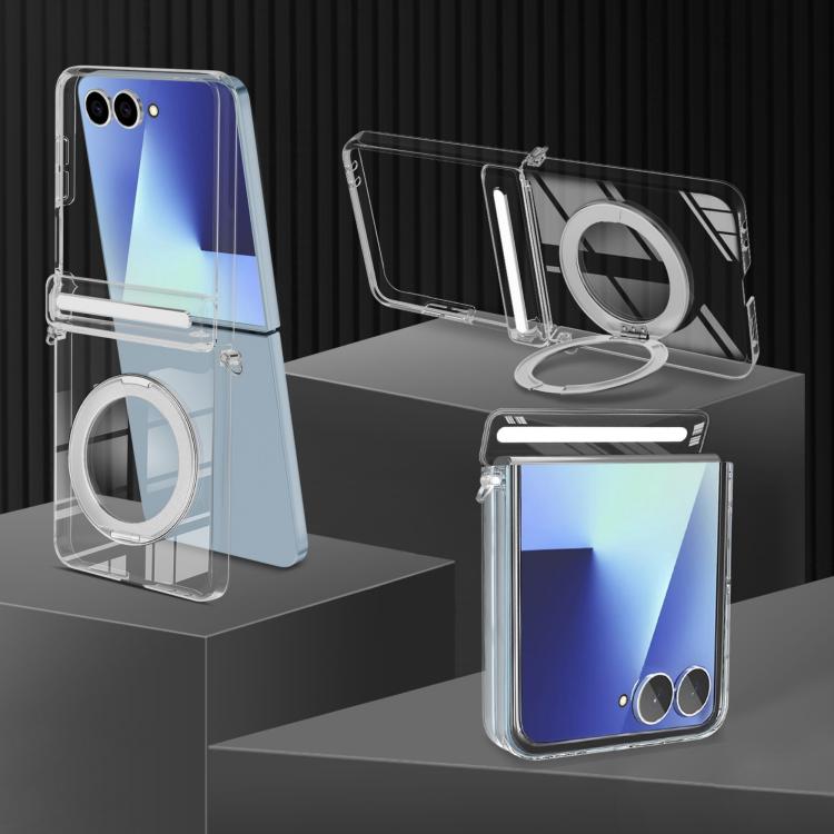 For Samsung Galaxy Flip7 5G Aluminum Alloy Holder MagSafe Crystal Hinge Phone Case