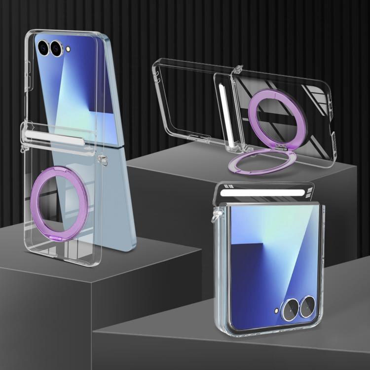 For Samsung Galaxy Flip7 5G Aluminum Alloy Holder MagSafe Crystal Hinge Phone Case