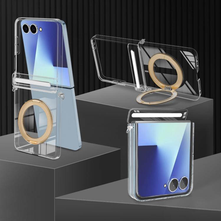 For Samsung Galaxy Flip7 5G Aluminum Alloy Holder MagSafe Crystal Hinge Phone Case