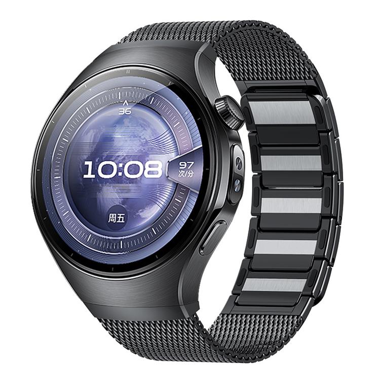 For Huawei Watch 5 46mm Seamless Press Button Magnetic Woven I-Shaped Stainless Steel Watch Band