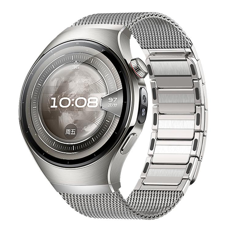 For Huawei Watch 5 46mm Seamless Press Button Magnetic Woven I-Shaped Stainless Steel Watch Band