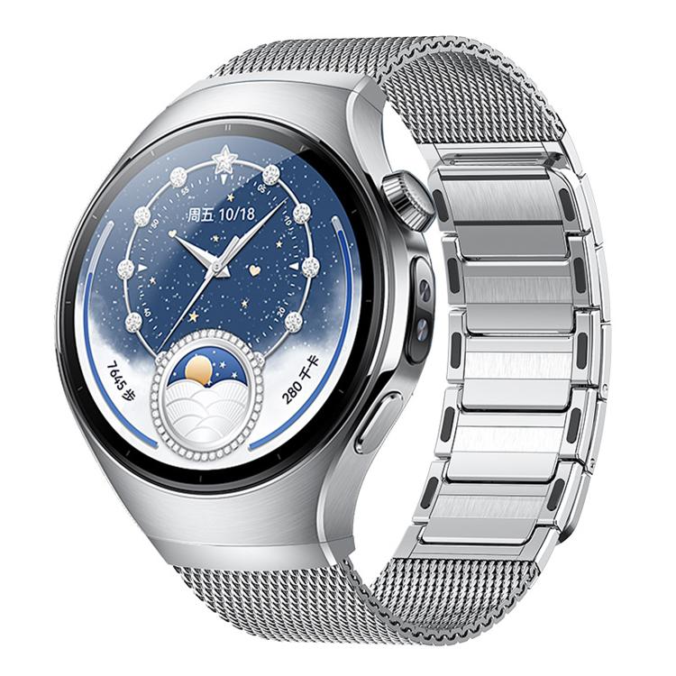 For Huawei Watch 5 46mm Seamless Press Button Magnetic Woven I-Shaped Stainless Steel Watch Band