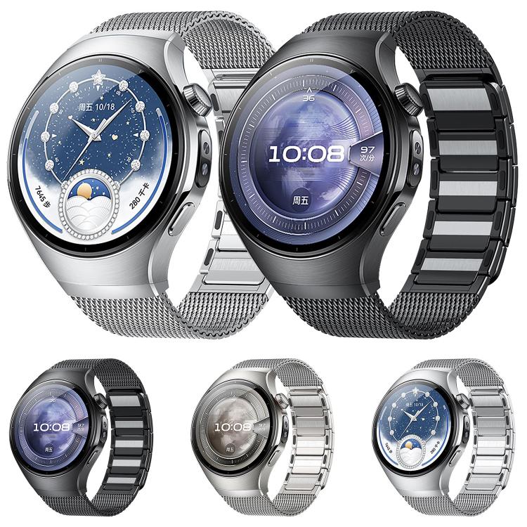 For Huawei Watch 5 46mm Seamless Press Button Magnetic Woven I-Shaped Stainless Steel Watch Band