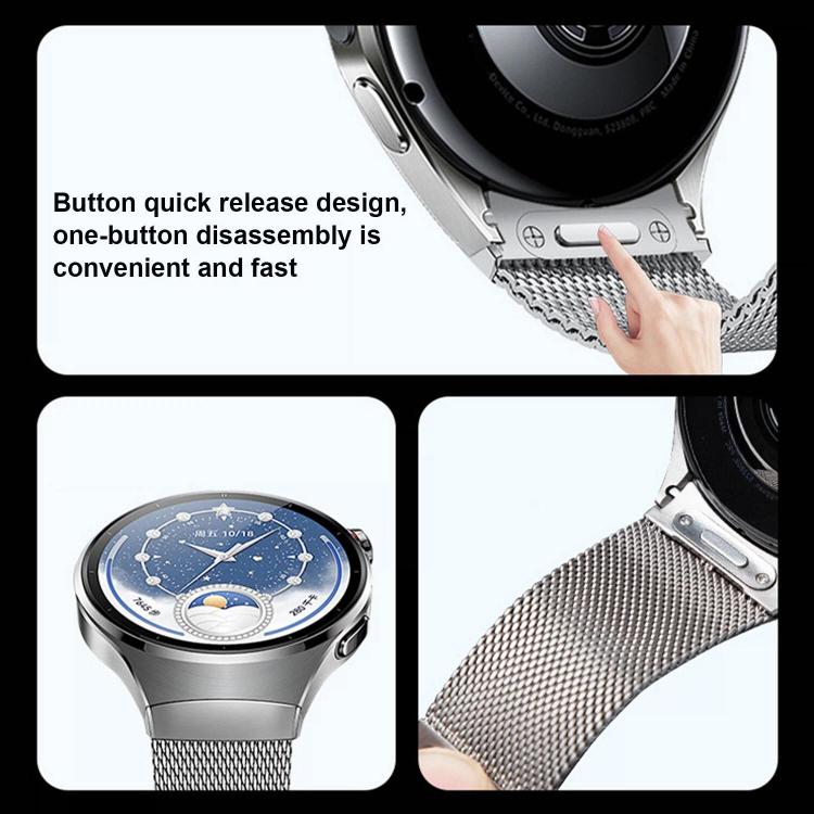 For Huawei Watch 5 46mm Seamless Press Button Magnetic Woven I-Shaped Stainless Steel Watch Band