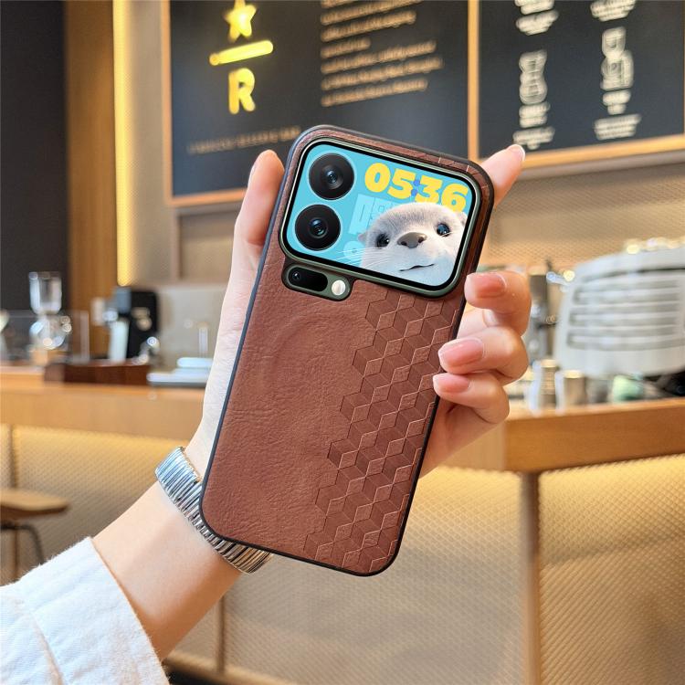 For Xiaomi 17 Pro 3D Cubic Grid Pressed Magnetic PU Back Cover Phone Case
