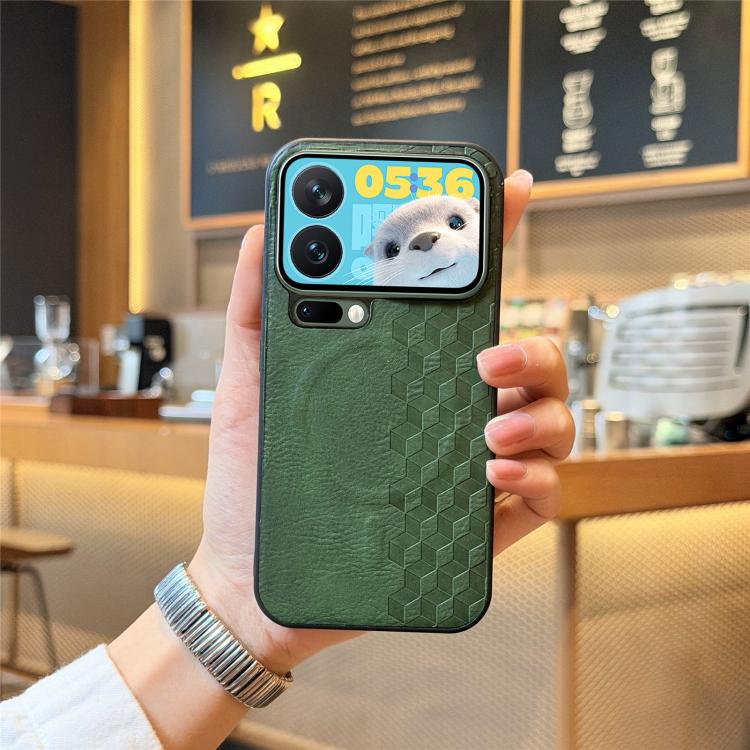 For Xiaomi 17 Pro 3D Cubic Grid Pressed Magnetic PU Back Cover Phone Case