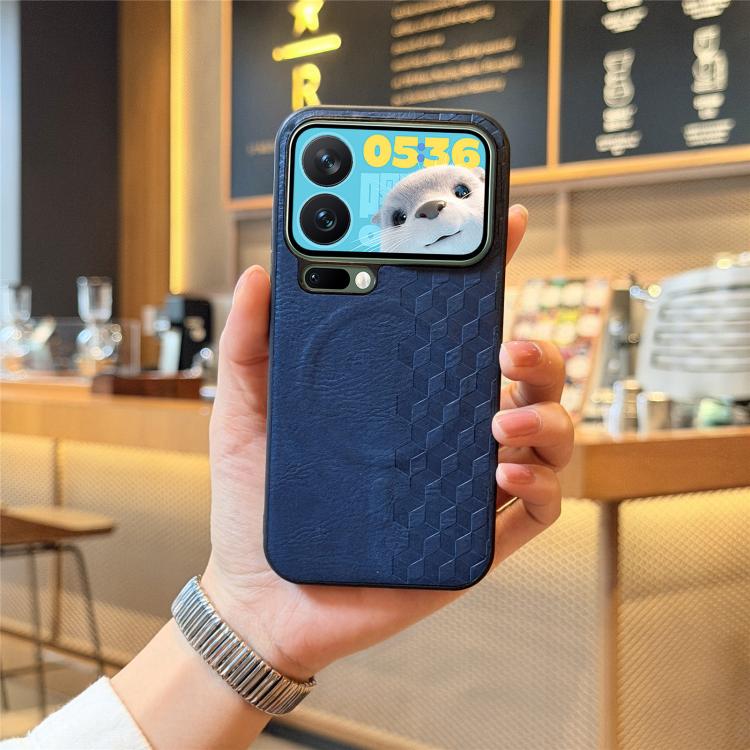 For Xiaomi 17 Pro Max 3D Cubic Grid Pressed Magnetic PU Back Cover Phone Case
