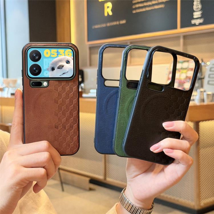 For Xiaomi 17 Pro Max 3D Cubic Grid Pressed Magnetic PU Back Cover Phone Case
