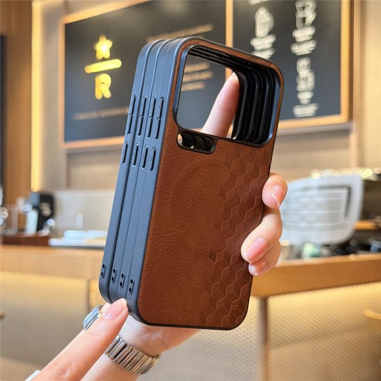 For Xiaomi 17 Pro Max 3D Cubic Grid Pressed Magnetic PU Back Cover Phone Case