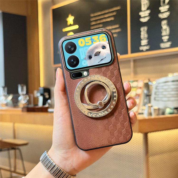 For Xiaomi 17 Pro Max 3D Cubic Grid Pressed Magnetic PU Back Cover Phone Case