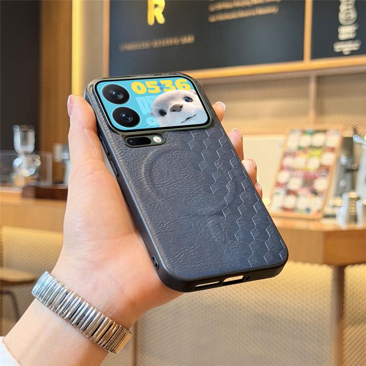 For Xiaomi 17 Pro Max 3D Cubic Grid Pressed Magnetic PU Back Cover Phone Case