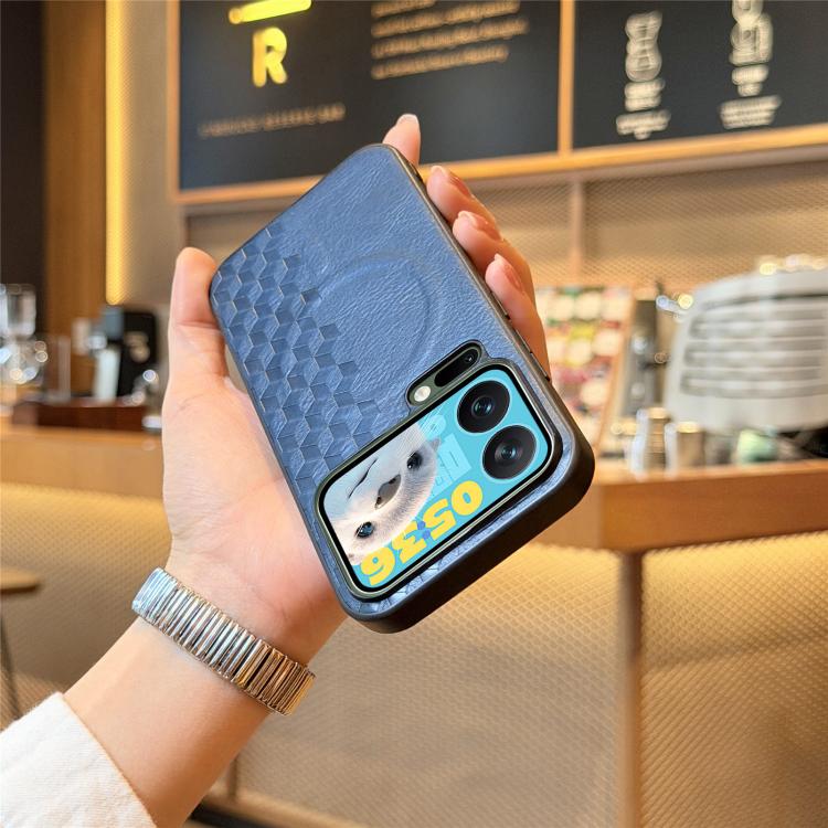 For Xiaomi 17 Pro Max 3D Cubic Grid Pressed Magnetic PU Back Cover Phone Case