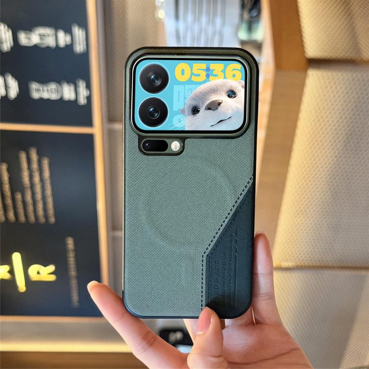 For Xiaomi 17 Pro Splicing Fabric Magnetic PU Back Cover Phone Case