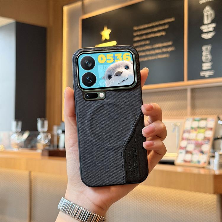 For Xiaomi 17 Pro Max Splicing Fabric Magnetic PU Back Cover Phone Case