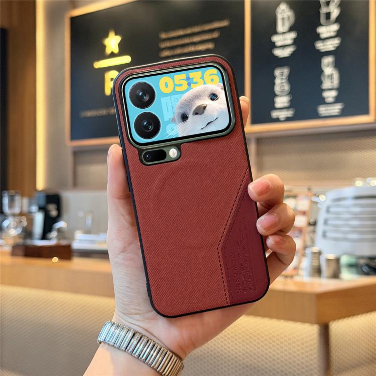 For Xiaomi 17 Pro Max Splicing Fabric Magnetic PU Back Cover Phone Case