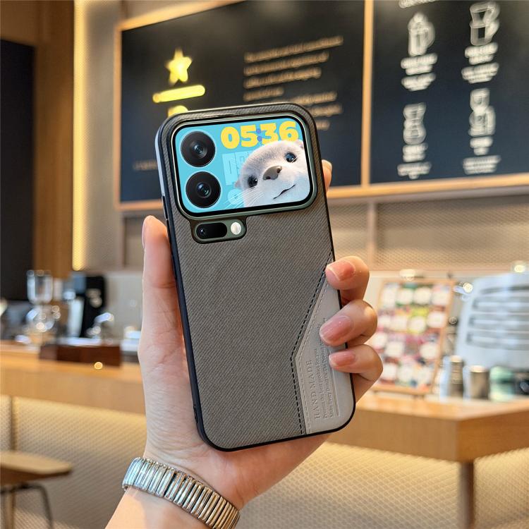 For Xiaomi 17 Pro Max Splicing Fabric Magnetic PU Back Cover Phone Case