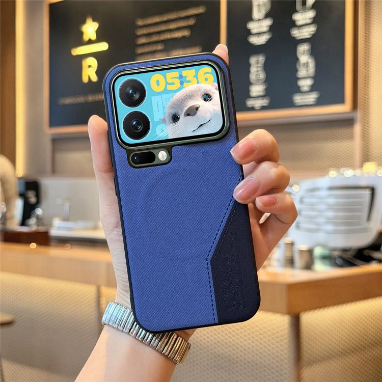 For Xiaomi 17 Pro Max Splicing Fabric Magnetic PU Back Cover Phone Case
