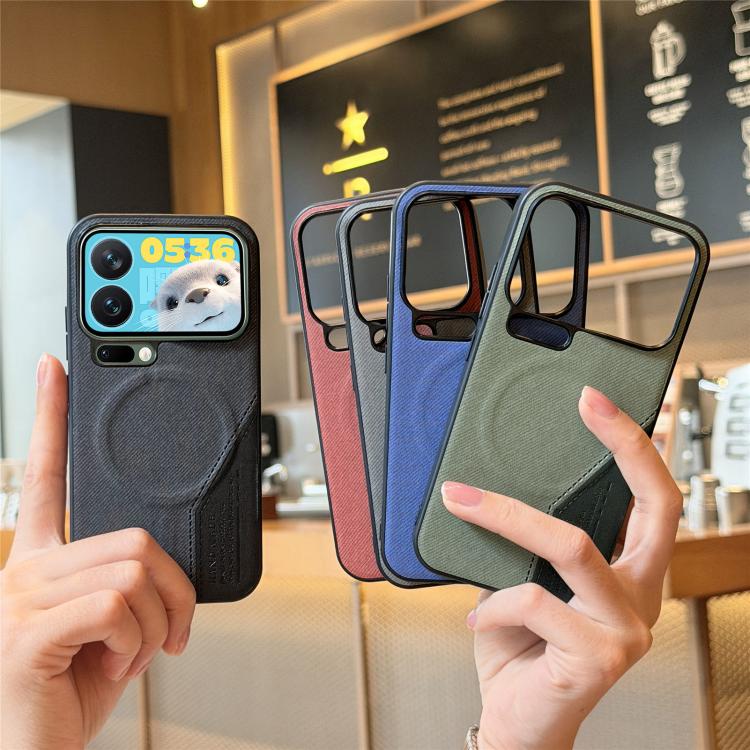 For Xiaomi 17 Pro Splicing Fabric Magnetic PU Back Cover Phone Case