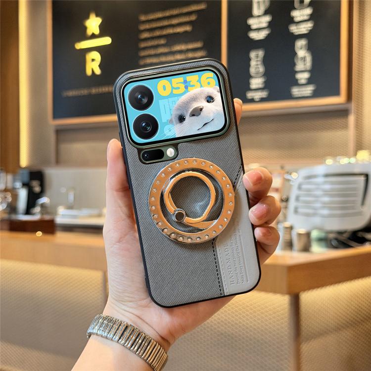 For Xiaomi 17 Pro Splicing Fabric Magnetic PU Back Cover Phone Case
