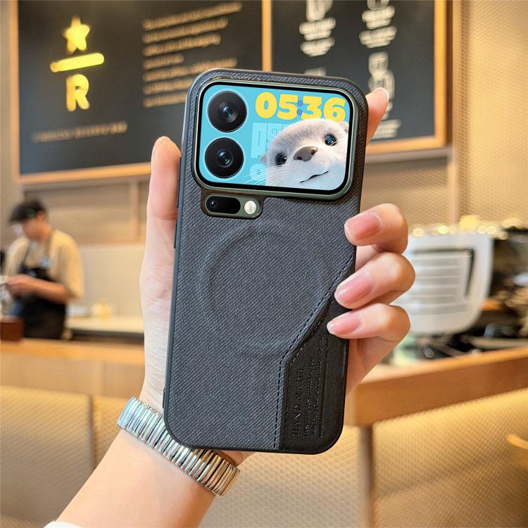 For Xiaomi 17 Pro Splicing Fabric Magnetic PU Back Cover Phone Case