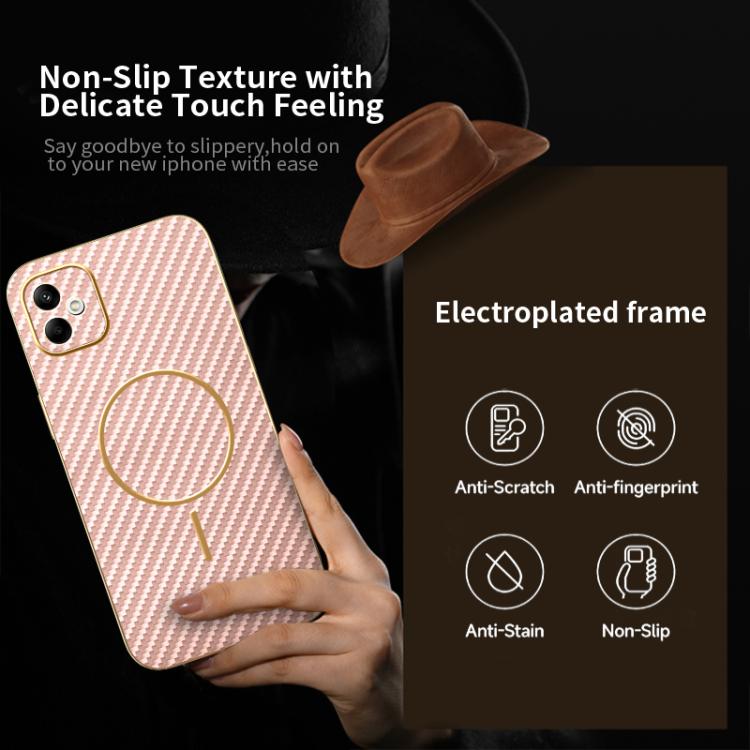For Samsung Galaxy A05 Carbon Fiber Electroplated Thin Ring MagSafe Phone Case