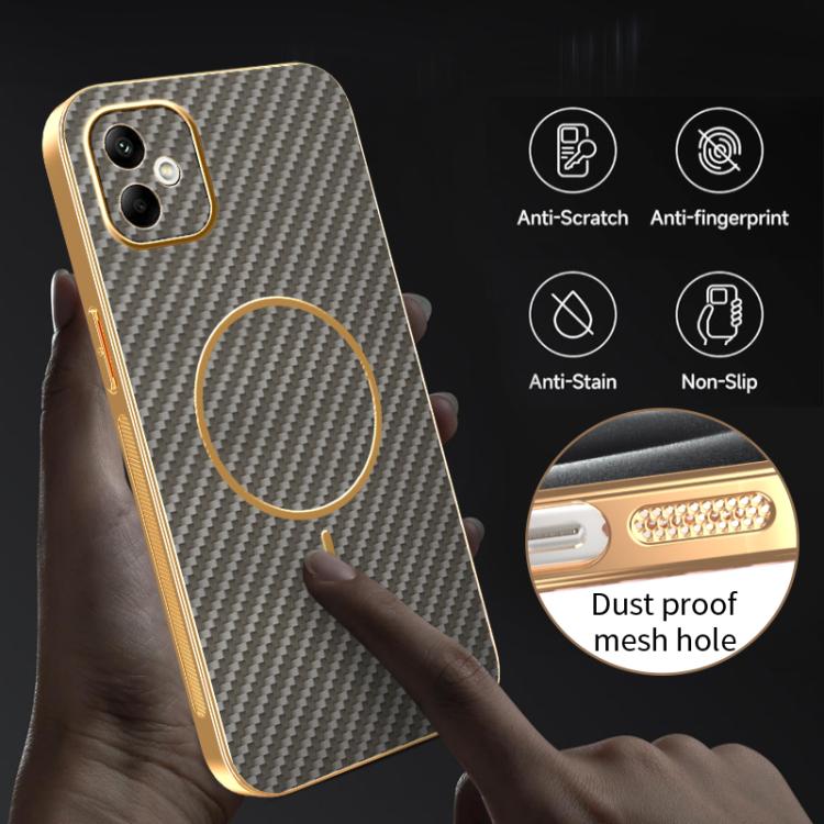 For Samsung Galaxy A05 Carbon Fiber Electroplated Thin Ring MagSafe Phone Case