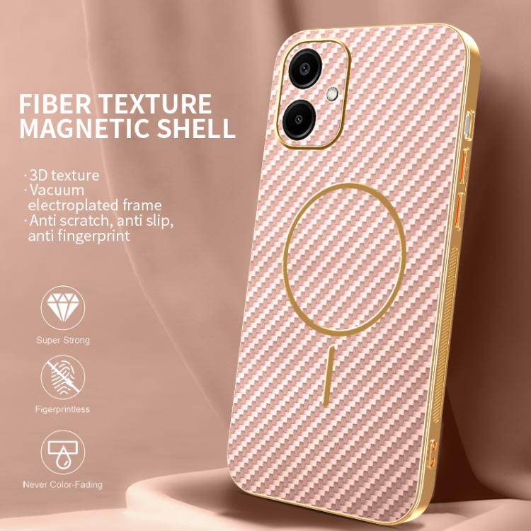 For Samsung Galaxy A06  4G Carbon Fiber Electroplated Thin Ring MagSafe Phone Case