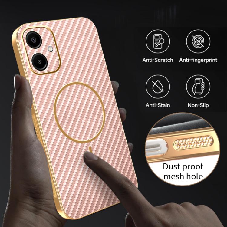 For Samsung Galaxy A06  4G Carbon Fiber Electroplated Thin Ring MagSafe Phone Case