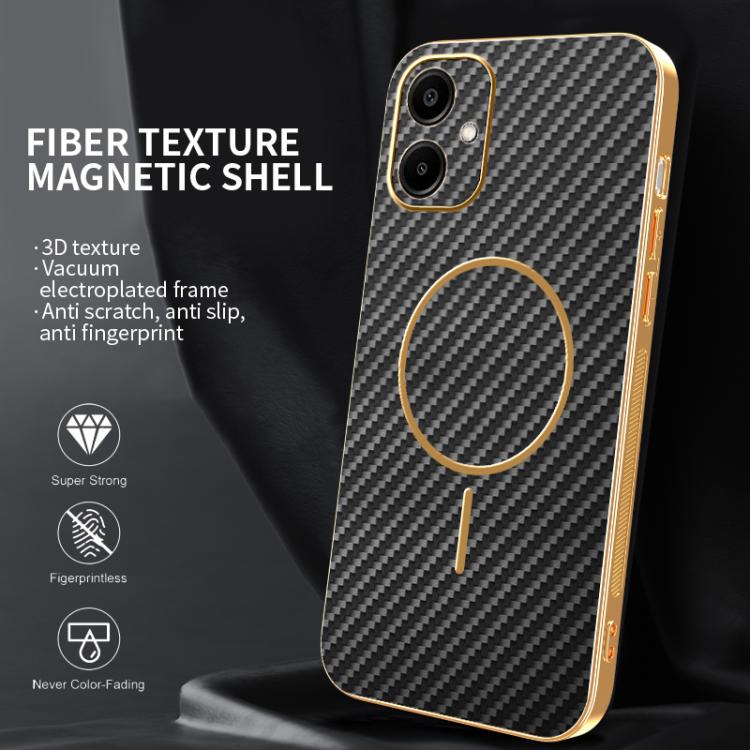 For Samsung Galaxy A06  4G Carbon Fiber Electroplated Thin Ring MagSafe Phone Case
