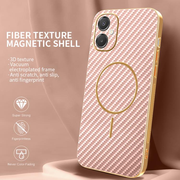 For Samsung Galaxy A06 5G Carbon Fiber Electroplated Thin Ring MagSafe Phone Case