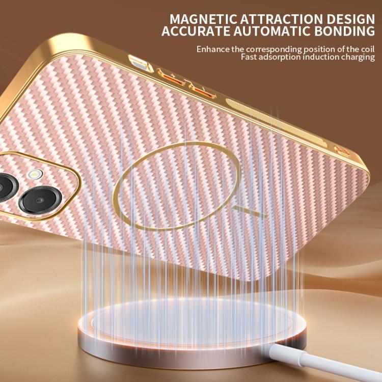 For Samsung Galaxy A06 5G Carbon Fiber Electroplated Thin Ring MagSafe Phone Case