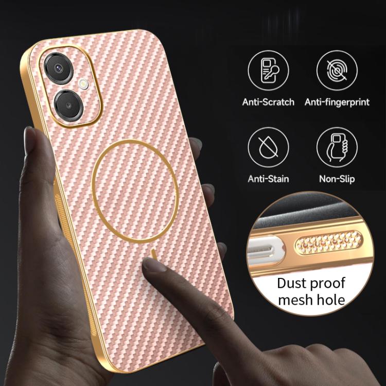 For Samsung Galaxy A06 5G Carbon Fiber Electroplated Thin Ring MagSafe Phone Case