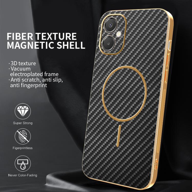 For Samsung Galaxy A06 5G Carbon Fiber Electroplated Thin Ring MagSafe Phone Case